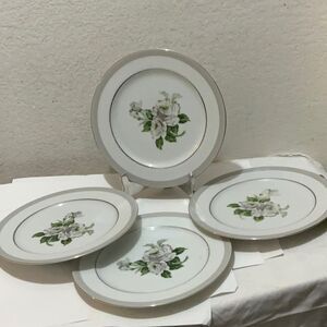 Vlntage WHITE ROSE" Platinum Pattern #3939 Japan Set 4 Dinner Plates 10 1/8"  G9